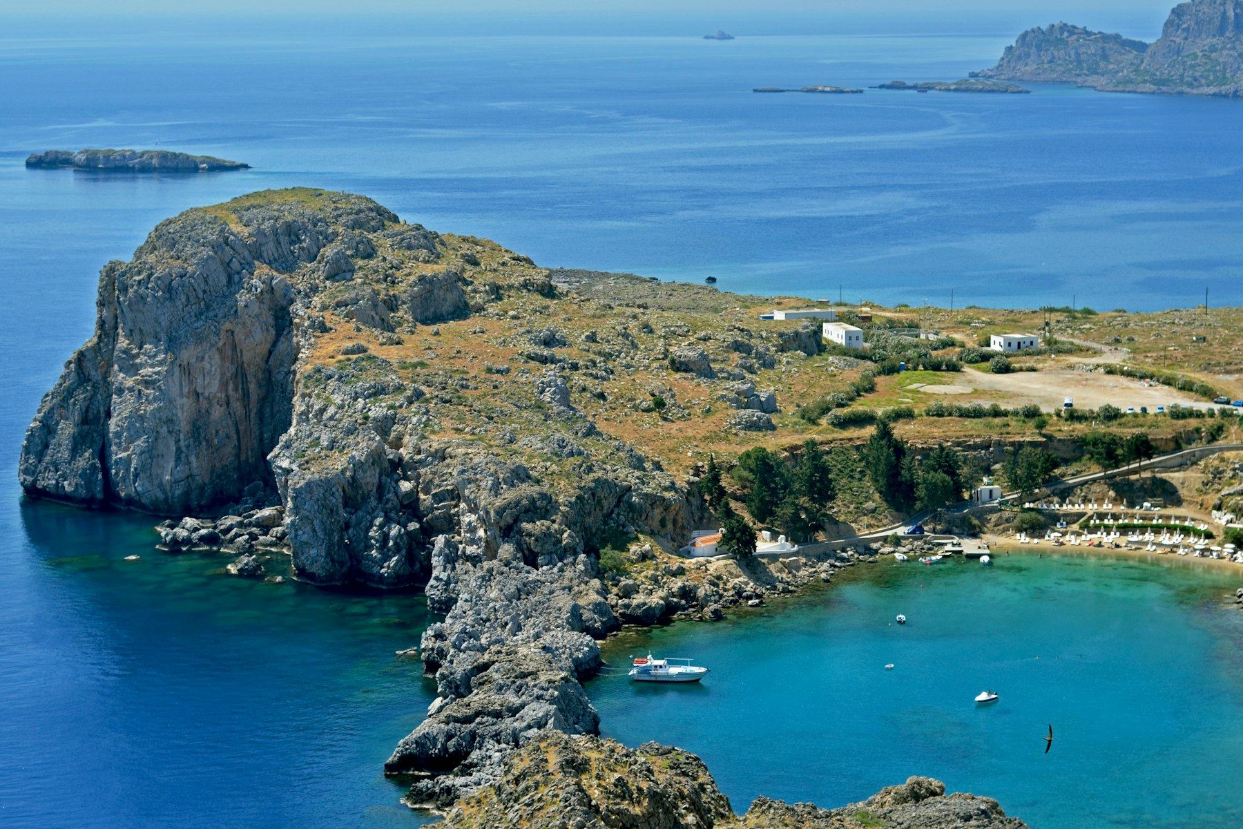Aerial view of the Rhodes coastline and turquoise sea