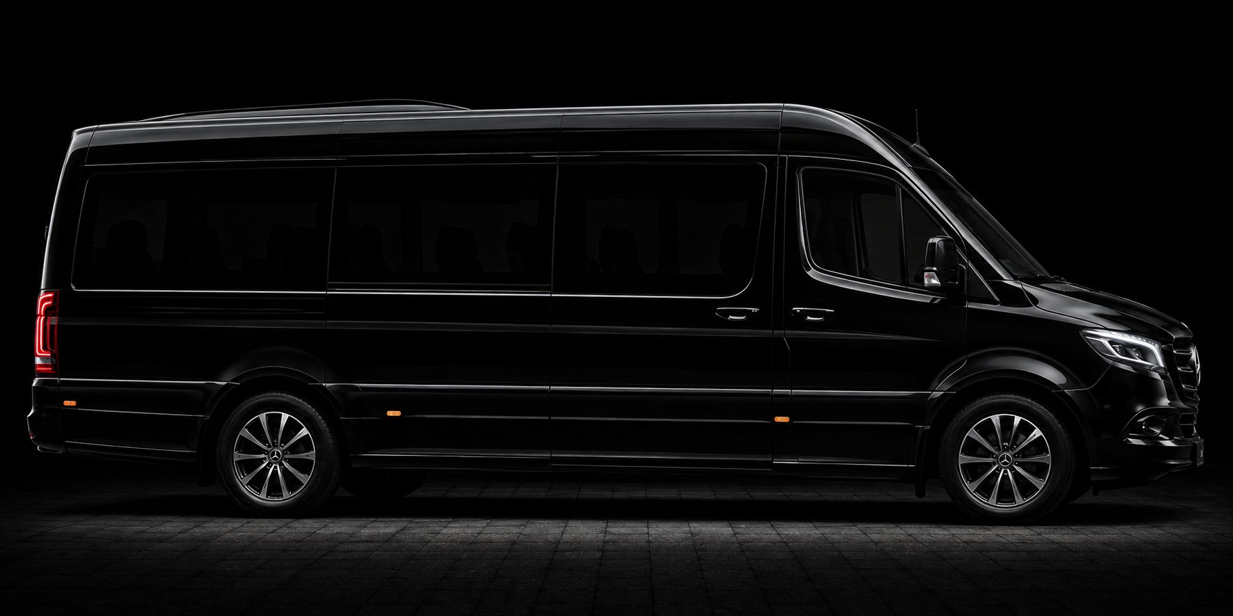 Black Mercedes private minibus for up to 12 passengers in Rhodes